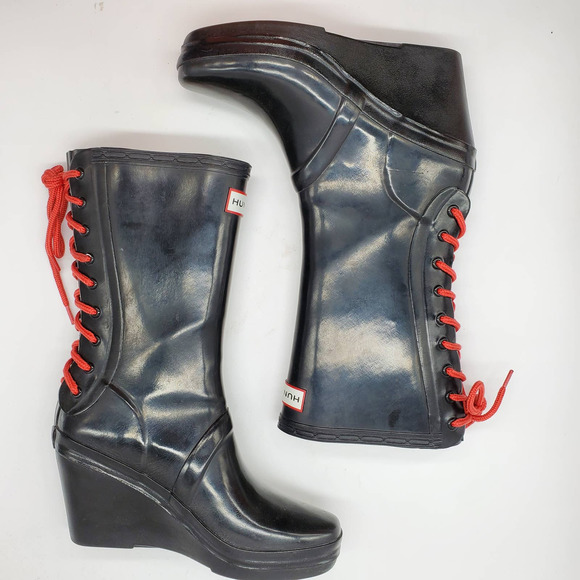 Hunter Verbier Lace Up Wedge Rain Boots 